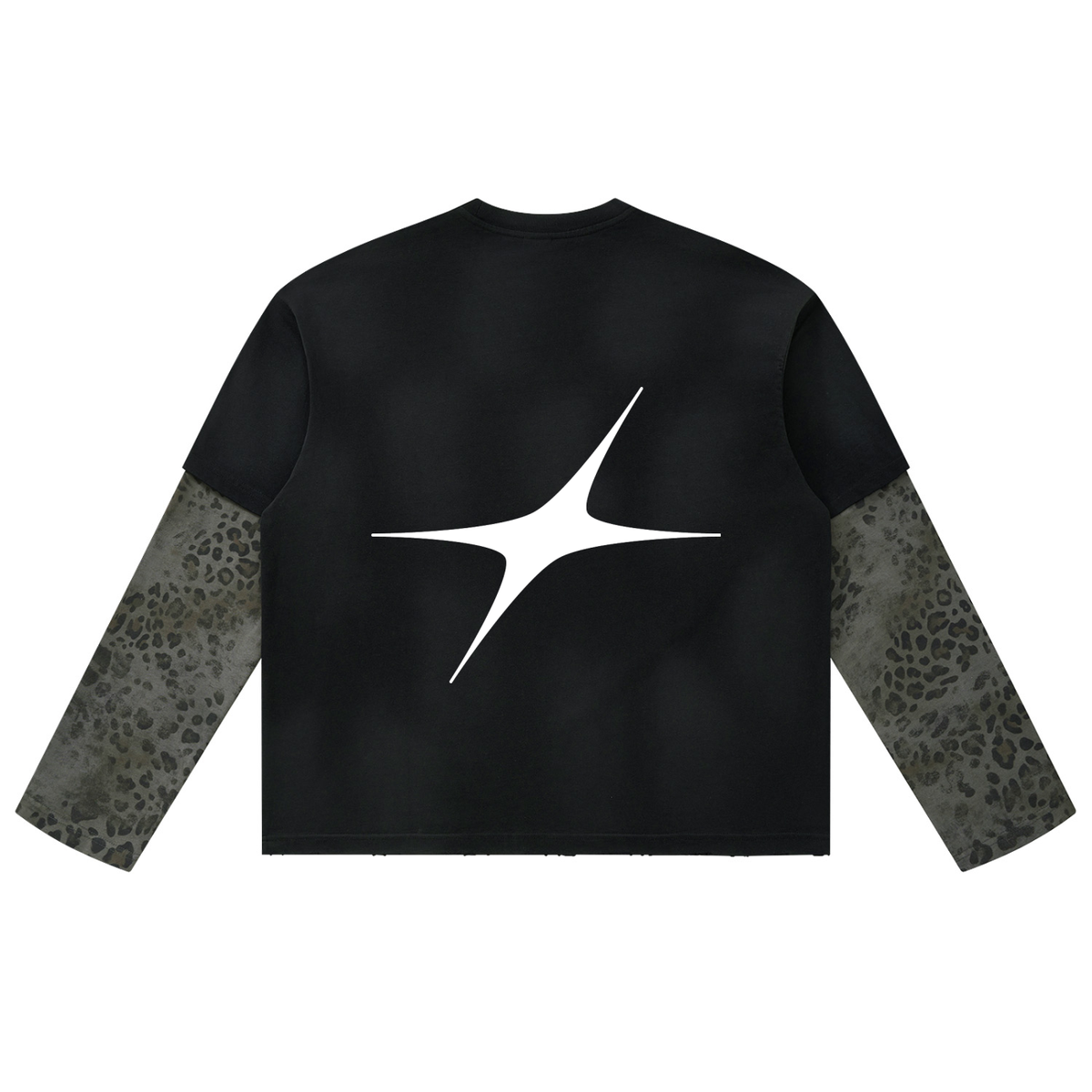 Unisex Vintage Wash Leopard Paneled Layer T-Shirt
