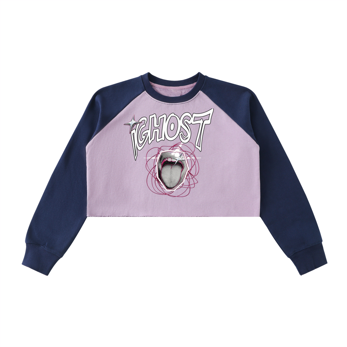 Raw-Hem Color-Block Raglan Crop Sweatshirt