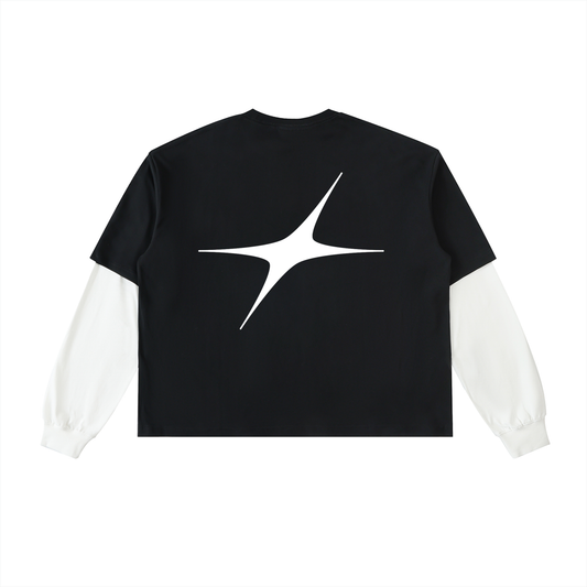 Layered Contrast Sleeve Cotton T-Shirt