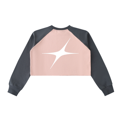 Raw-Hem Color-Block Raglan Crop Sweatshirt