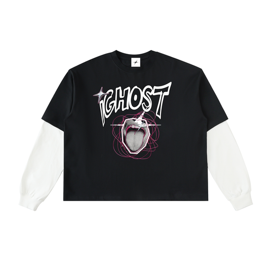 Layered Contrast Sleeve Cotton T-Shirt