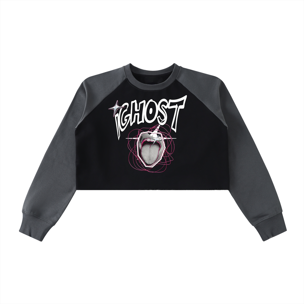 Raw-Hem Color-Block Raglan Crop Sweatshirt