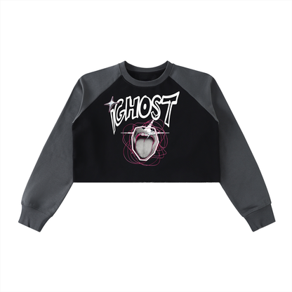 Raw-Hem Color-Block Raglan Crop Sweatshirt