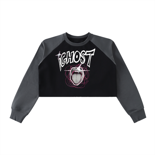 Raw-Hem Color-Block Raglan Crop Sweatshirt