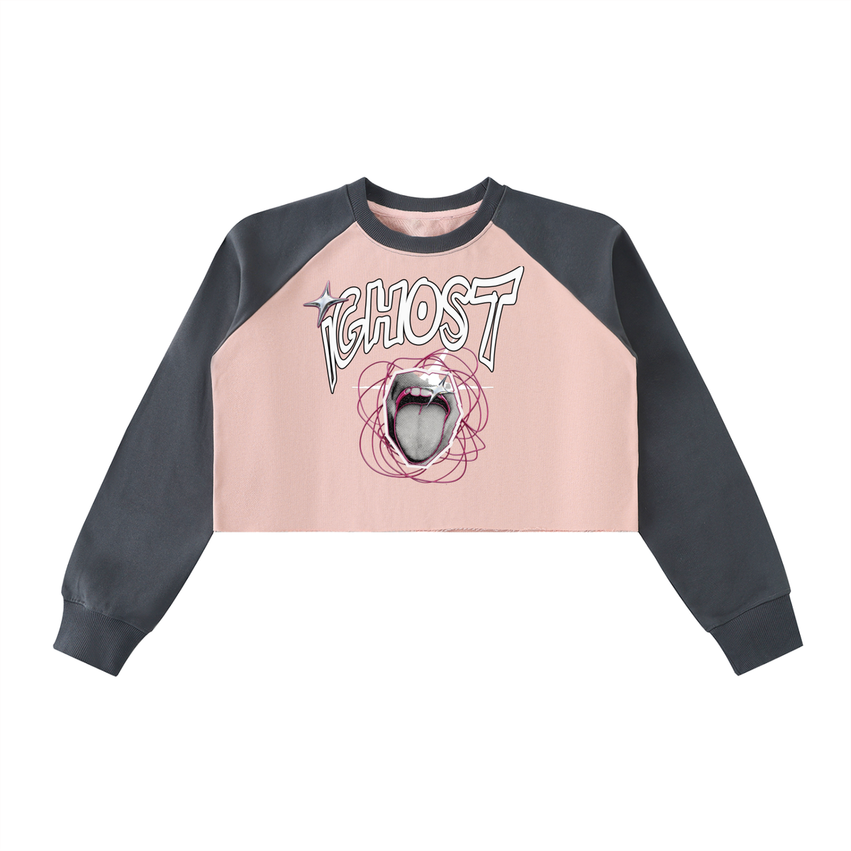 Raw-Hem Color-Block Raglan Crop Sweatshirt