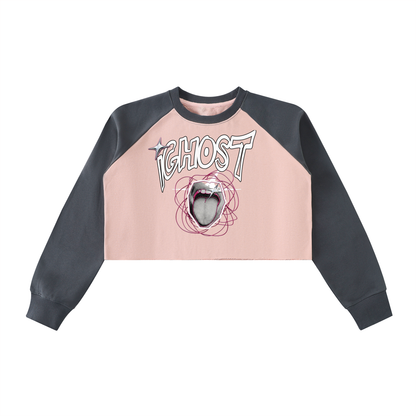 Raw-Hem Color-Block Raglan Crop Sweatshirt