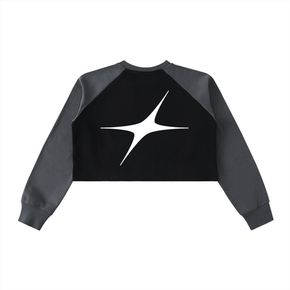 Raw-Hem Color-Block Raglan Crop Sweatshirt