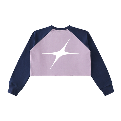 Raw-Hem Color-Block Raglan Crop Sweatshirt